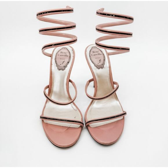 Rene Caovilla Heels Wrap Crystal 38.5 Pink High Sandals Embellished Box Beaded - Picture 4 of 11